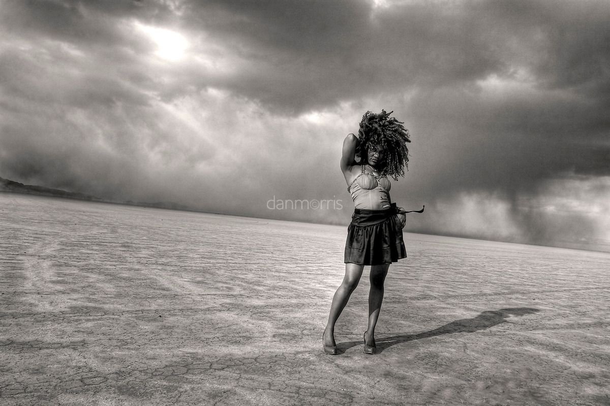 African American woman isolated in Bonneville Salt Flats, Wendover, Nevada (Dan Morris)